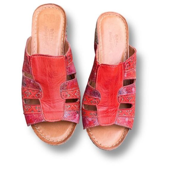 Spring Step Onaona Red Women's Leather Slide Sandals Size 8 Casual Wedge - Picture 5 of 16